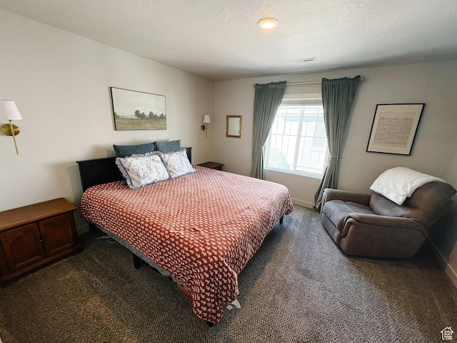 1788 N 1280 E, Payson, UT 84651 - bedroom featuring visible vents, baseboards, a textured ceiling, and dark carpet