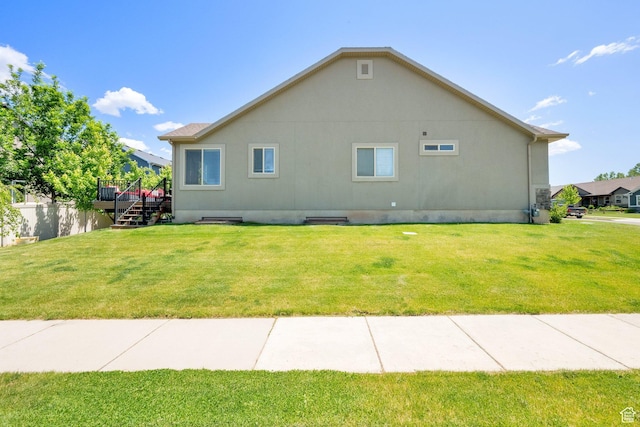 415 E Acord Way, Heber City, UT 84032 - view of home's exterior featuring a wooden deck, stairway, and a yard