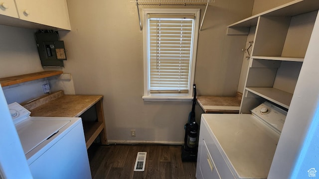 1330 N 800 W, Provo, UT 84604 - washroom featuring baseboards, visible vents, cabinet space, dark wood-type flooring, and washer and clothes dryer
