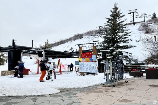 view of snow covered patio