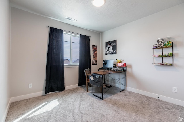 973 N Ledger Dr, Saratoga Springs, UT 84045 - office with carpet flooring, visible vents, a textured ceiling, and baseboards