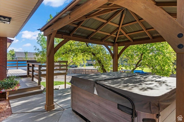 1411 E Elm Leaf Cv, Salt Lake City, UT 84117 - wooden terrace with a gazebo, fence, and a hot tub