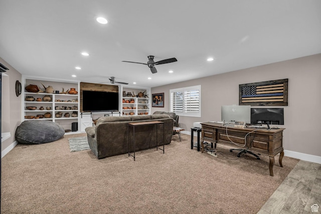 1411 E Elm Leaf Cv, Salt Lake City, UT 84117 - living room featuring recessed lighting, baseboards, and ceiling fan