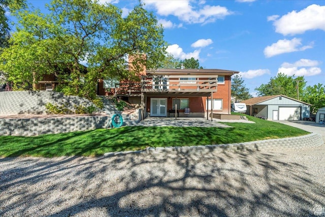 1411 E Elm Leaf Cv, Salt Lake City, UT 84117 - back of house with french doors, a garage, a yard, an outbuilding, and a deck