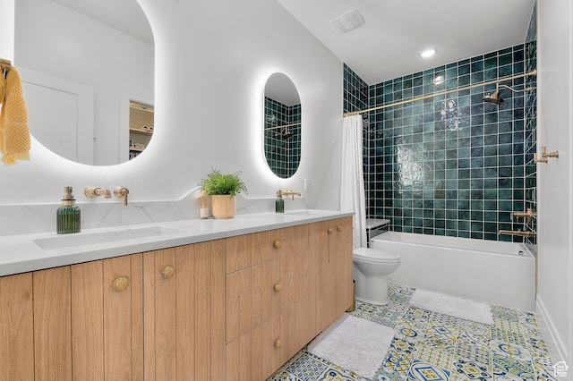 3878 W Oak Hill Dr, Alpine, UT 84004 - bathroom featuring toilet, double vanity, shower / bath combo, tile patterned floors, and a sink