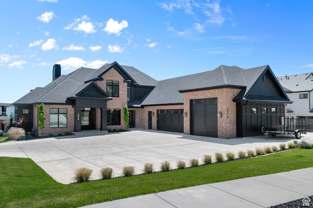 3878 W Oak Hill Dr, Alpine, UT 84004 - view of front of property with brick siding, a chimney, concrete driveway, roof with shingles, and a garage