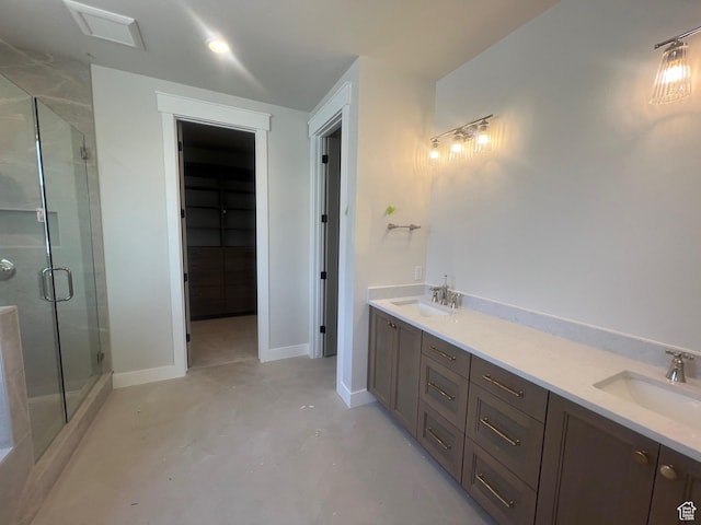 1185 N 2650 W, Lehi, UT 84043 - bathroom with a shower stall, concrete flooring, and double vanity