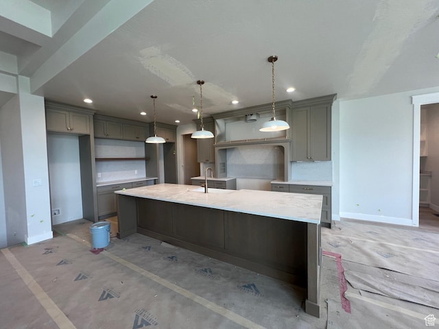 1185 N 2650 W, Lehi, UT 84043 - kitchen with gray cabinetry, recessed lighting, a large island, and pendant lighting
