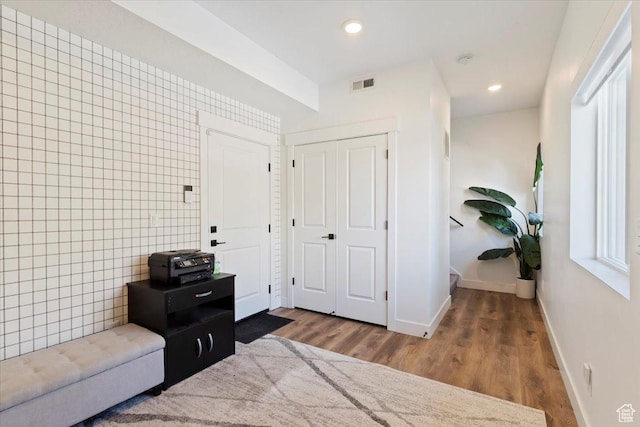 51 E Vantage Dr, North Salt Lake, UT 84054 - foyer entrance with baseboards, wood finished floors, and recessed lighting