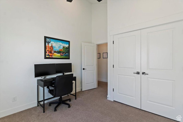 51 E Vantage Dr, North Salt Lake, UT 84054 - office space with carpet flooring, baseboards, a high ceiling, and a ceiling fan
