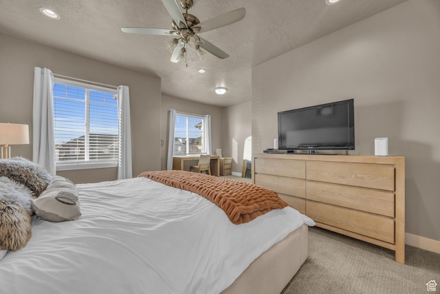 571 S 3350 W, Syracuse, UT 84075 - bedroom featuring baseboards, recessed lighting, ceiling fan, a textured ceiling, and light colored carpet
