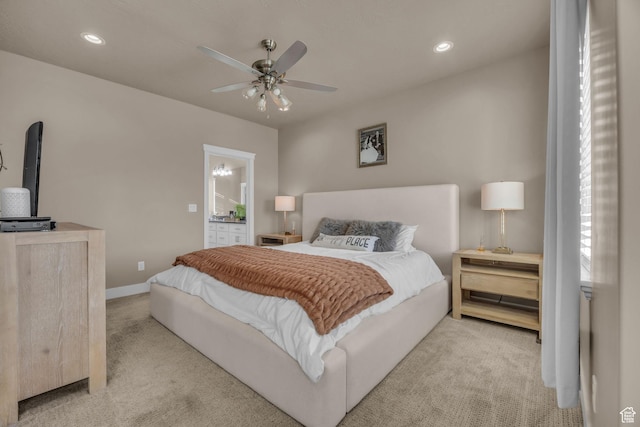 571 S 3350 W, Syracuse, UT 84075 - carpeted bedroom with recessed lighting, ensuite bathroom, baseboards, and ceiling fan