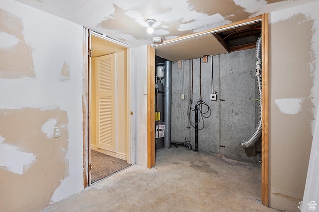 unfinished below grade area with water heater