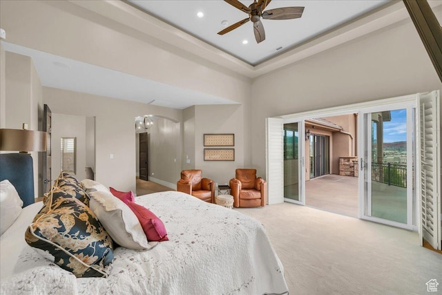 2255 S Hill Rd Unit 14, St George, UT 84790 - bedroom featuring recessed lighting, light carpet, a towering ceiling, and access to outside