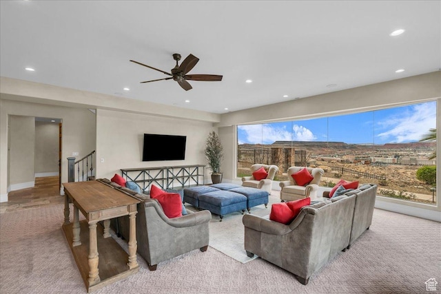 2255 S Hill Rd Unit 14, St George, UT 84790 - living room with recessed lighting, ceiling fan, and stairs