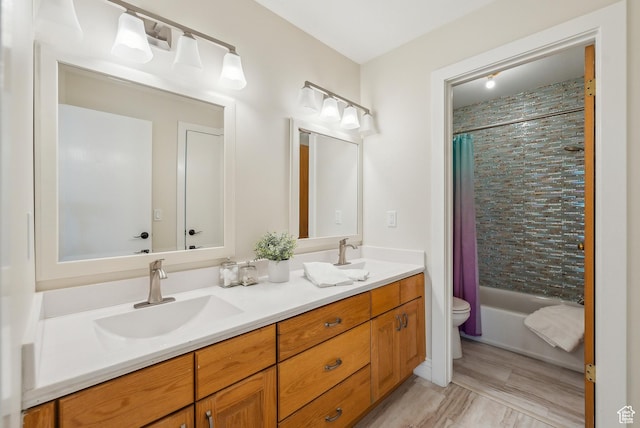 1919 E Baywood Dr, Holladay, UT 84117 - full bathroom featuring shower / bath combo, double vanity, a sink, and toilet