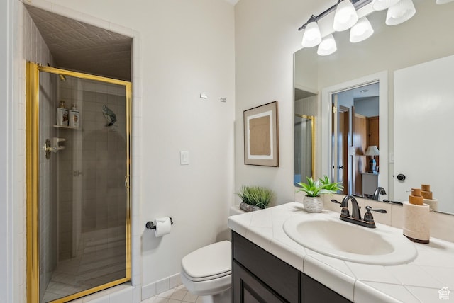 1919 E Baywood Dr, Holladay, UT 84117 - full bath featuring toilet, a stall shower, vanity, and tile patterned flooring