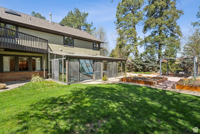 1919 E Baywood Dr, Holladay, UT 84117 - rear view of house with a pergola, a garden, a sunroom, and a lawn