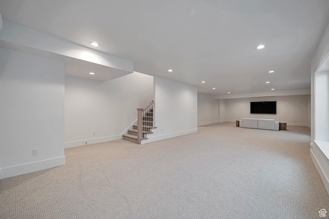 563 W Founders Blvd Unit 90, Saratoga Springs, UT 84045 - finished below grade area with stairway, recessed lighting, light colored carpet, and baseboards
