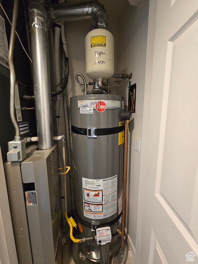 utilities with strapped water heater and heating unit