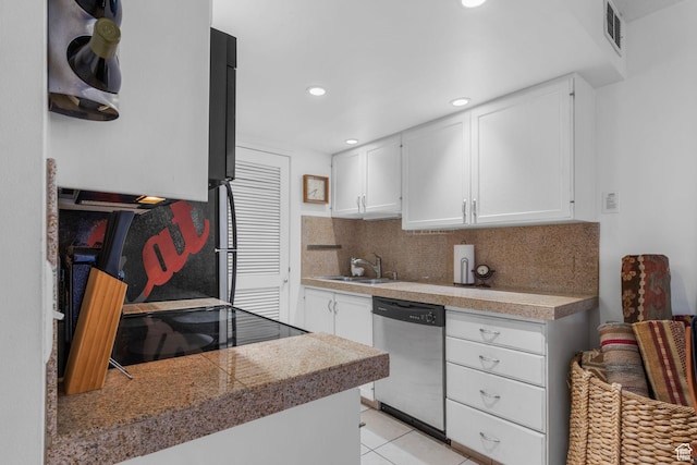 115 S 1100 E Unit 614, Salt Lake City, UT 84102 - kitchen with dishwasher, tile counters, white cabinets, a sink, and recessed lighting