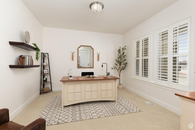 777 S Lake View Dr, Vineyard, UT 84059 - home office featuring visible vents, baseboards, and light carpet
