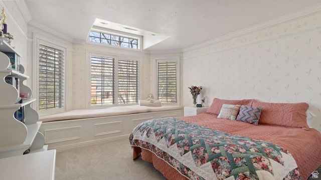 315 Stonehenge, Providence, UT 84332 - carpeted bedroom featuring wallpapered walls and ornamental molding