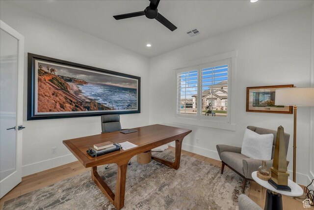 2904 E Stonedale Dr, St George, UT 84790 - office space featuring visible vents, baseboards, wood finished floors, and a ceiling fan