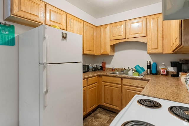 952 Canyon Rd, Logan, UT 84321 - kitchen featuring a sink, white appliances, light brown cabinets, and light countertops