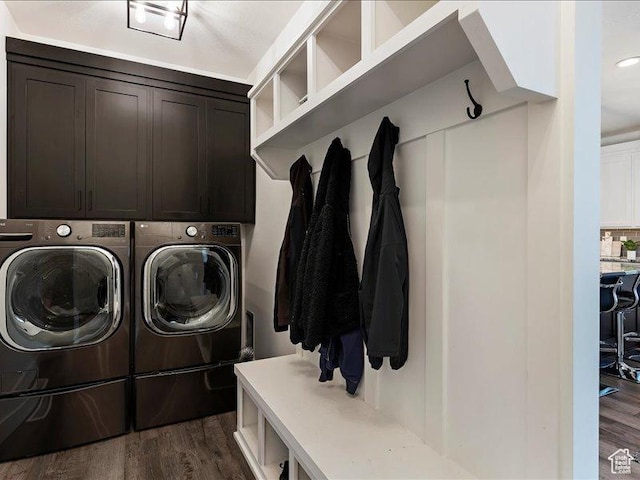 170 W 825 S, Willard, UT 84340 - washroom featuring dark wood-style floors, cabinet space, and washing machine and dryer
