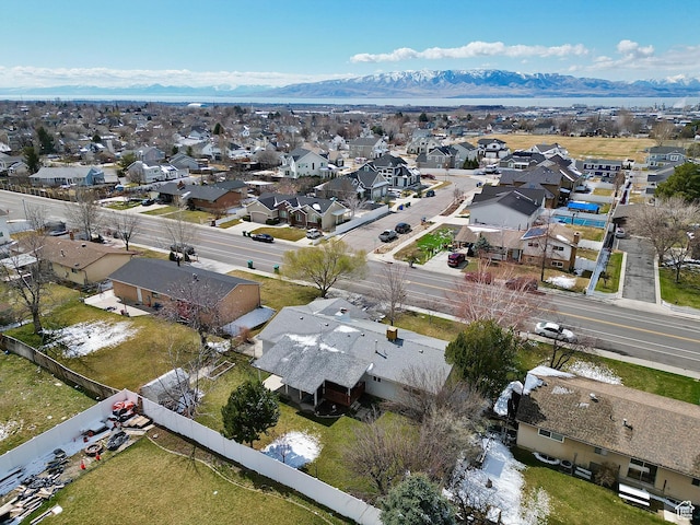bird's eye view featuring a mountain view and a residential view