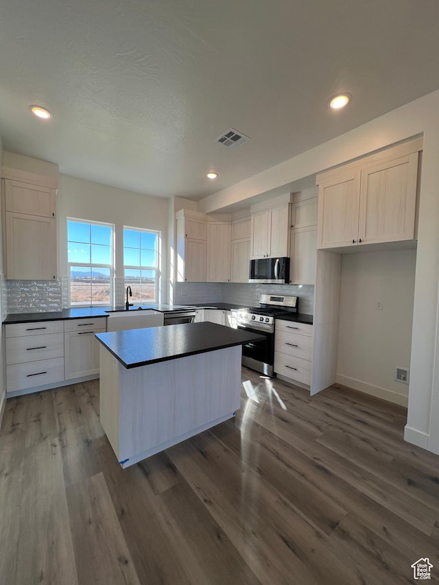 5166 N 2525 W Unit 16, Cedar City, UT 84721 - kitchen featuring a sink, appliances with stainless steel finishes, wood finished floors, and a kitchen island