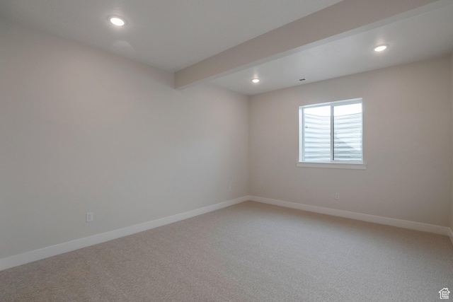 2123 N 520 W, Centerville, UT 84014 - empty room with baseboards, beamed ceiling, recessed lighting, and light colored carpet
