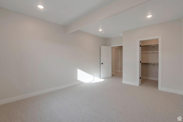 2123 N 520 W, Centerville, UT 84014 - unfurnished bedroom with beamed ceiling, baseboards, light carpet, and recessed lighting