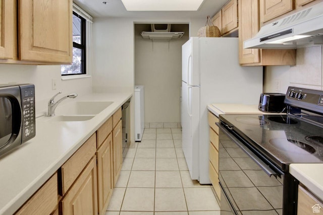 7065 N 2200 W Unit 2W, Summit Park, UT 84098 - kitchen featuring light brown cabinetry, black range with electric cooktop, under cabinet range hood, and a sink