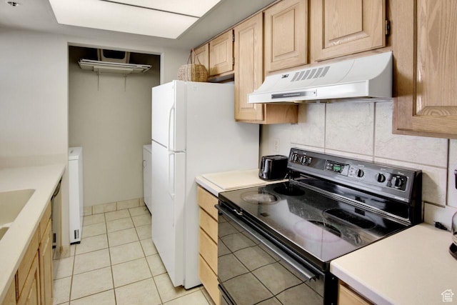 7065 N 2200 W Unit 2W, Summit Park, UT 84098 - kitchen featuring light brown cabinetry, black electric range, backsplash, ventilation hood, and light countertops