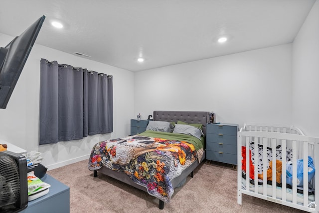 1027 E Reef Dr, Saratoga Springs, UT 84045 - bedroom with recessed lighting, visible vents, baseboards, and carpet flooring