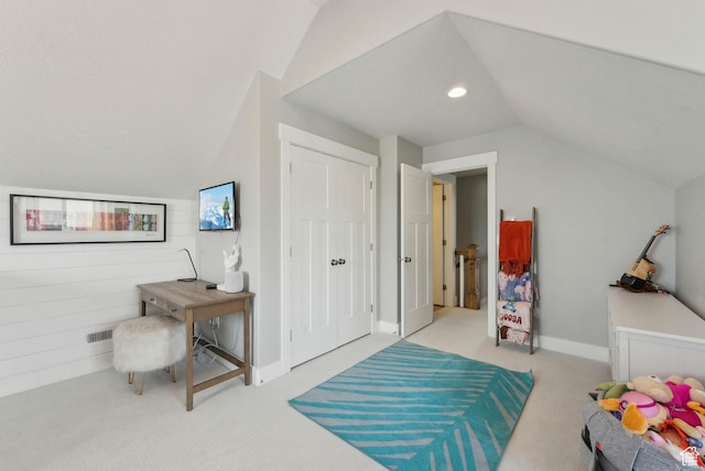 9227 N Horizon Dr, Eagle Mountain, UT 84005 - interior space featuring lofted ceiling, baseboards, and light carpet