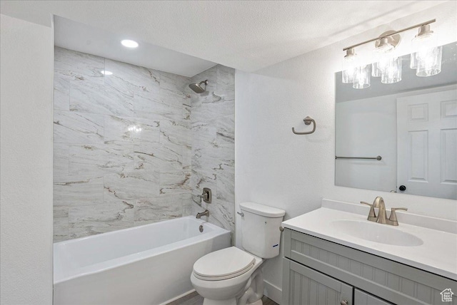 7046 S 2955 E, Cottonwood Heights, UT 84121 - bathroom featuring vanity, a textured wall, shower / tub combination, a textured ceiling, and toilet