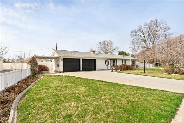 7046 S 2955 E, Cottonwood Heights, UT 84121 - ranch-style house featuring concrete driveway, fence, a front lawn, and a garage