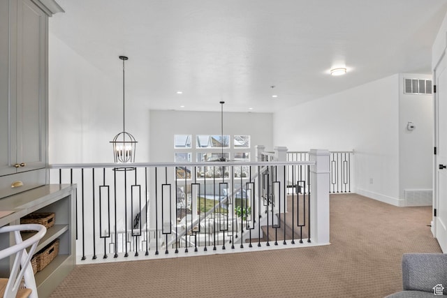 764 E 760 S, Pleasant Grove, UT 84062 - hall with visible vents, an upstairs landing, an inviting chandelier, and carpet flooring