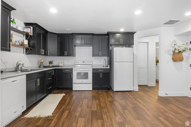 764 E 760 S, Pleasant Grove, UT 84062 - kitchen featuring visible vents, a sink, dark wood finished floors, white appliances, and light countertops