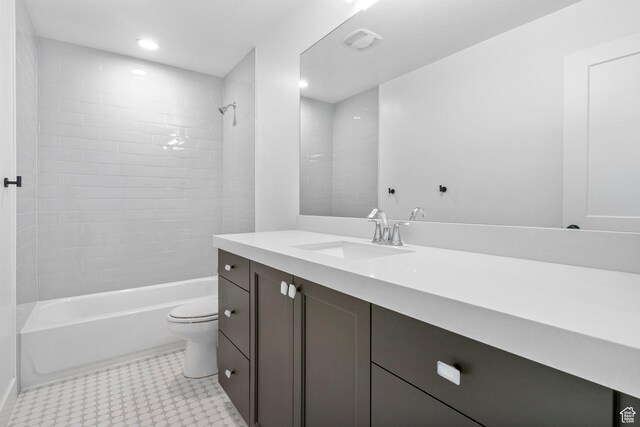 764 E 760 S, Pleasant Grove, UT 84062 - bathroom with visible vents, toilet, shower / tub combination, recessed lighting, and vanity
