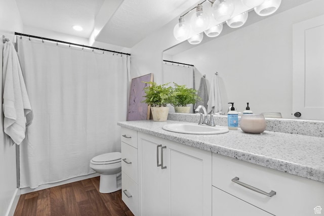 764 E 760 S, Pleasant Grove, UT 84062 - bathroom featuring vanity, a shower with shower curtain, toilet, and wood finished floors