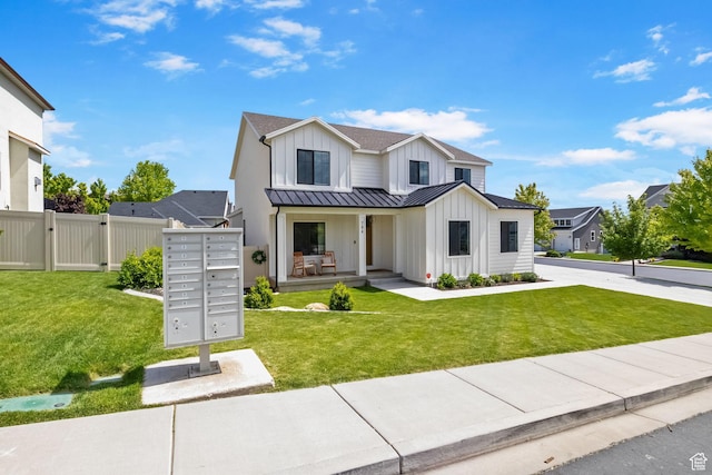 764 E 760 S, Pleasant Grove, UT 84062 - modern farmhouse with board and batten siding, a standing seam roof, metal roof, a gate, and a porch