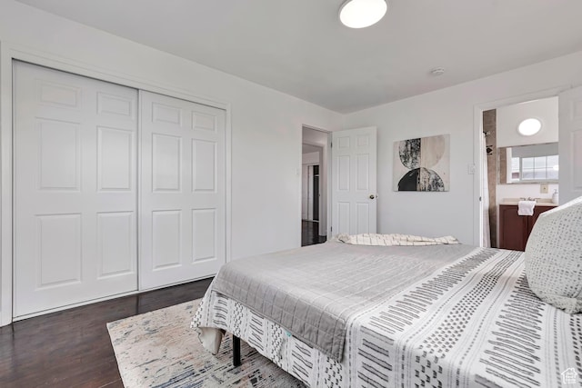 bedroom with a closet and wood finished floors