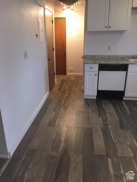 301 W 500 N, Logan, UT 84321 - kitchen with white dishwasher, dark wood-style flooring, and white cabinets