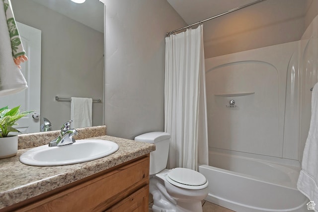 4532 W Cave Run Ln S, South Jordan, UT 84009 - bathroom with vanity, toilet, and shower / bathtub combination with curtain