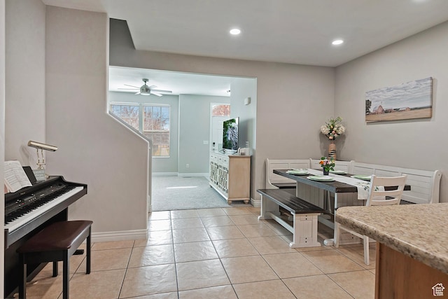 4532 W Cave Run Ln S, South Jordan, UT 84009 - interior space with ceiling fan, recessed lighting, baseboards, and light tile patterned flooring
