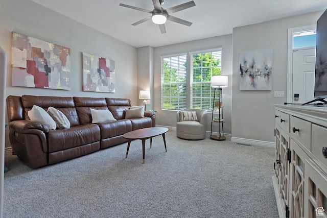 4532 W Cave Run Ln S, South Jordan, UT 84009 - carpeted living area featuring ceiling fan and baseboards
